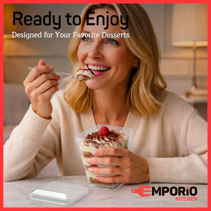 Plastic Dessert Cups with Lids and Spoons (50 Pack) – Single-Serve Parfait & Appetizer Cups, Spill-Resistant, Heavy-Duty Design, Ready-to-Use for Parties, Catering & Special Events BPA-Free - size: 50 Pack