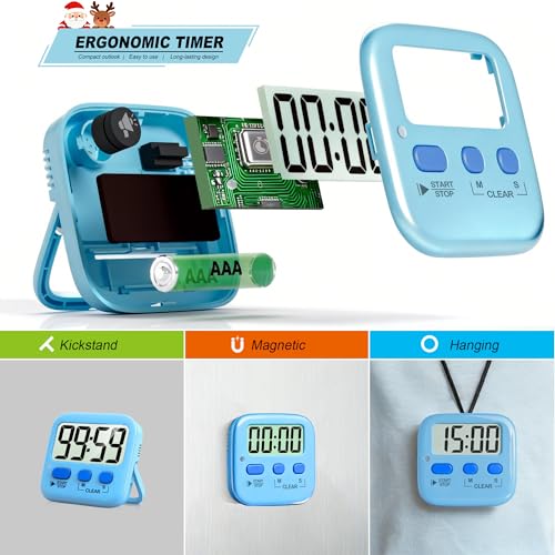 Antonki 2 Pack Digital Timer for Kids Classroom Kitchen Timers for Cooking - color: Clear Blue