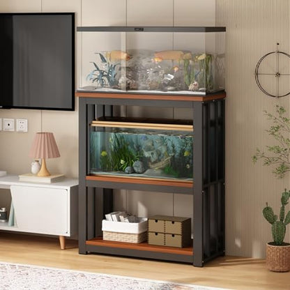 Heavy-Duty Adjustable Aquarium Stand with 2-Tier Shelves, 100kg Capacity, Rimless Fish Tank Table for Home & Office, Brown Finish (80x40cm/35.4x15.7in) - color: Brown, size: 80x40cm/35.4x15.7in