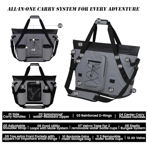 Insulated Fish Cooler Kill Bag with Flat Bottom-26x18 31x14 40x16 50x18 60x20 70x25 Inches Waterproof Fishing tackle Kill Cooler Bag - color: Dark Grey-26x18x9