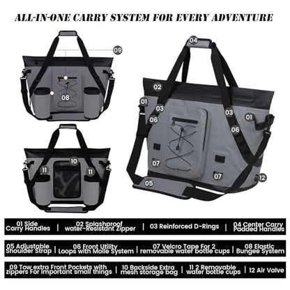 Insulated Fish Cooler Kill Bag with Flat Bottom-26x18 31x14 40x16 50x18 60x20 70x25 Inches Waterproof Fishing tackle Kill Cooler Bag - color: Dark Grey-26x18x9