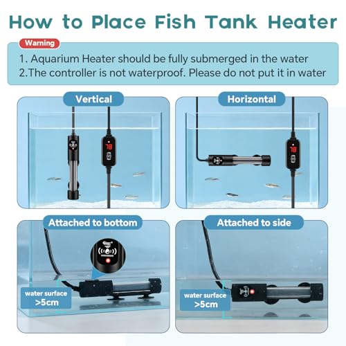 hygger Submersible Aquarium Heater, Small Adjustable Fish Tank Heater with 2 Suction Cups, Temperature Controller, Over-Temperature Off-Water Protection for Saltwater Freshwater (25W, 2-5 Gallon)