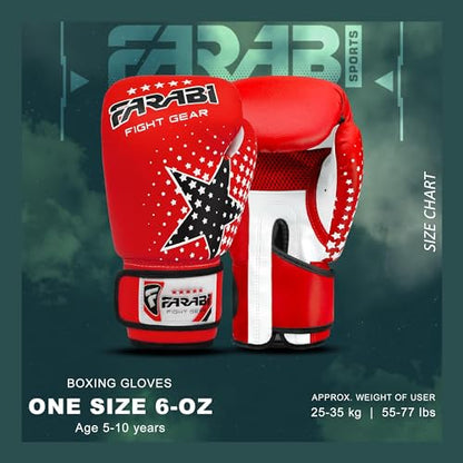 Farai Kids Boxing Gloves 6-oz Kickboxing Muay Thai Training MMA Sparring Gloves, Best Gloves for Training on Punching Bag, Focus Pads Practice - color: Red