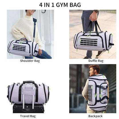 Gym Bags for Men & Women,46L Sports Travel Duffel Bag with Shoe Compartment,Expandable Carry On Weekender Bag for Airplane,Water Resistant Workout Overnight Backpack for Travel Gym,Grey