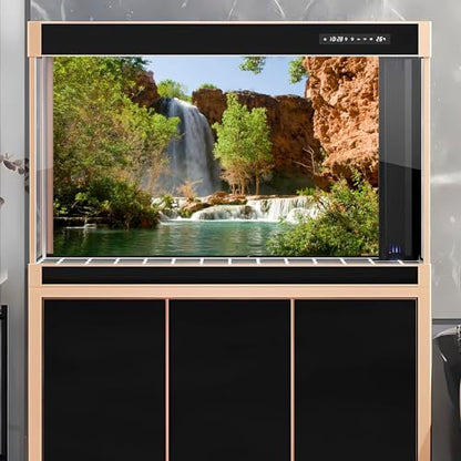 Waterfall Aquarium Background Natural Jungle Forest Landscape Terrarium Background Tranquil Lake Stream Jungle Style Fish Tank Background Mountain Falls Aquarium Backdrop Poster Vinyl 24x16in - color: Pale Green, size: 24(W)x16(H)in