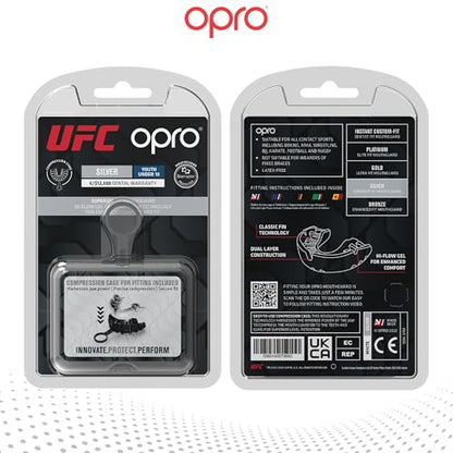 OPRO Silver Level UFC Moldable Mouth Guard, Essential Fit, White/Silver - color: Ufc - White/Silver, size: Youth (Under 10)
