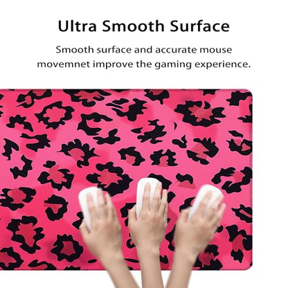 35.4 x 15.7 in, XXL Large Mouse Pad for Desk, Extended Keyboard Mouse Mat for Computer Office, Big Mouse pad with Stitched Edges, Gaming Pc-Pink Leopard Print - color: Pink Leopard Print