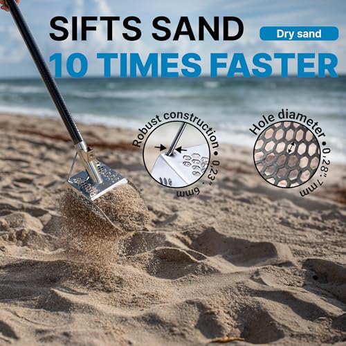 Sand Scoops for Beach Metal Detecting Stainless Steel Beach Metal Detecting Shovel Underwater Treasure Hunting, Metal Detector Accessories(Bag + Scoop + Carbon Fiber Handle), (Hex-7 + Handle) - size: Hex-7 + Handle