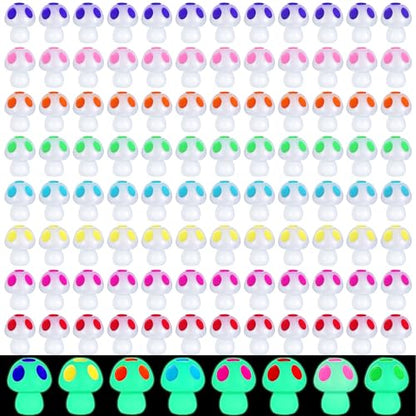 Queekay 50 Pcs Mini Resin Mushroom Luminous Tiny Mushroom Glow in The Dark Ornament for Dollhouse Garden Decoration DIY Craft Micro Landscape Aquarium Party Decor