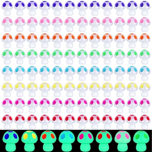 Queekay 50 Pcs Mini Resin Mushroom Luminous Tiny Mushroom Glow in The Dark Ornament for Dollhouse Garden Decoration DIY Craft Micro Landscape Aquarium Party Decor