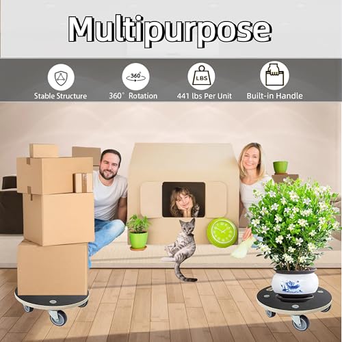 Furniture Moving Dolly Round Wood Platform Dolly 2 Packs, 12.4 x 12.4 inch 882 lbs Capacity Heavy Duty Wood Dollies cart with Wheels, Movers Carrier with 4 Soft Rubber Silent Wheels - size: 2 packs Small Dolly with Rubber wheel