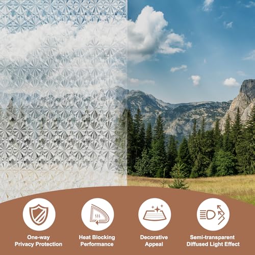 uxcell Window Privacy Film, 78.7 x 7.9 Inch Frosted Glass Window Film, Static Cling Non-Adhesive Reusable Door Coverings 3D Diamond Pattern for Bathroom Home Living Room, Clear - size: 78.7 x 7.9 Inch