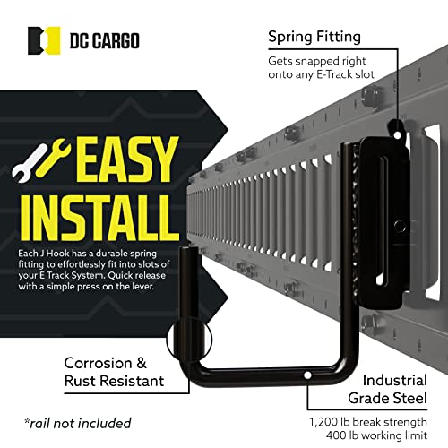 DC Cargo - E Track J Hooks (2" - 8 Pack) - Vertical E Track Accessories - Hanging Hooks for Your ETrack Rail System - Use in Enclosed Trailers, Box Trucks, Vans, Garage, Workshop & Warehouse - size: 2 Inch - 8 Pack