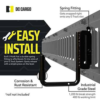 DC Cargo - E Track J Hooks (2" - 8 Pack) - Vertical E Track Accessories - Hanging Hooks for Your ETrack Rail System - Use in Enclosed Trailers, Box Trucks, Vans, Garage, Workshop & Warehouse - size: 2 Inch - 8 Pack