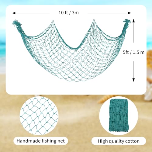 Decorative Fishing Net 5x10 ft,YuanDe 2 Pack Large Aqua Picture Fish Net, Wall Photo Hanging Fishnet for Nautical Mermaid Pirate Ocean Themed Hawaii Beach Under The Sea Party Decorations