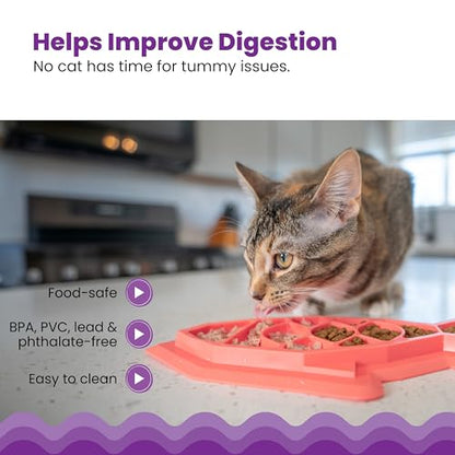 Catstages Fishie Fun Feed Mat – Non-Slip Slow Feeder Mat for Cats with Catnip, Crinkle Sounds & Engaging Play, ½ Cup Food Capacity, Pink