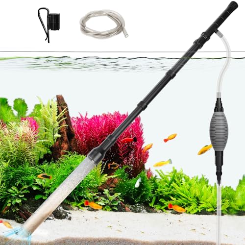 AQQA Gravel Vacuum for Aquarium Siphon - Adjustable Flow Fish Tank Cleaner with Handle, Manual Siphon Pump Water Changer Sand Rock Suction Cleaner, Upgraded Hard Hose with Threaded Connection (L) - size: L for tanks under 34" deep