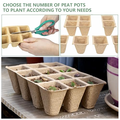 240 Cells Seed Starter Tray, 20 Pack Biodegradable Peat Pots with 200 Labels, Plant Starter Kit for Seedlings - size: 240 Cells, 20 Packs