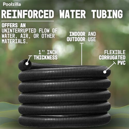 20’ FT Corrugated Pond Hose - 1’’ Inch ID, Flexible Reinforced Water Tubing for Aquariums, Pool Maintenance, Ponds, Fountains, Gardens, and other Aquatic Features