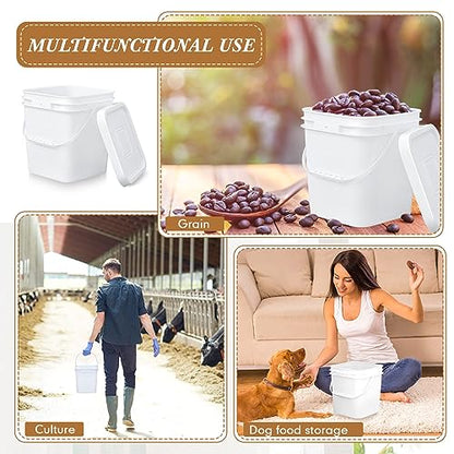 10 Pcs 3.5 Gallon Square Food Grade Bucket with Lid Plastic Buckets Pail with Handle Lid Heavy Duty Buckets for Storing Dry Food Charcoal Camping Fishing(White) - color: White, style: Square