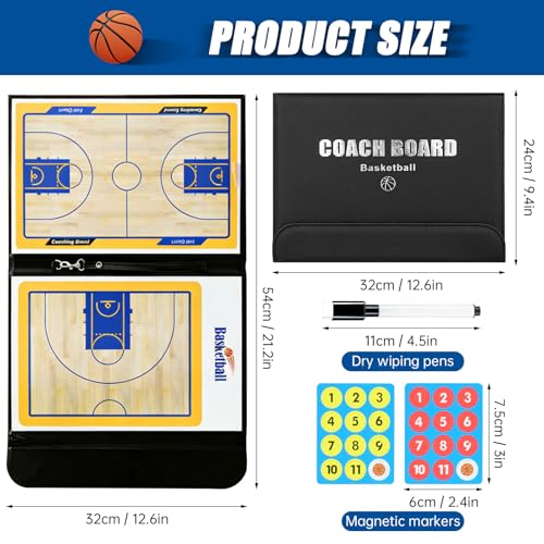 Basketball Coaching Board with Magnetic Players - Dry Erase Clipboard for Basketball Coaches, Professional All-in-One Basketball White Board for Coaching Includes Play Templates & Storage