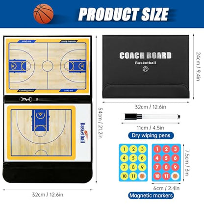 Basketball Coaching Board with Magnetic Players - Dry Erase Clipboard for Basketball Coaches, Professional All-in-One Basketball White Board for Coaching Includes Play Templates & Storage