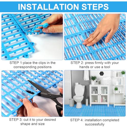 30 Pcs Anti-Slip Drainage Tiles Interlocking Shower Floor Mats 12" x 12" Soft TPE Bathroom Splicing Mats with Drain Holes for Pool, Deck, Garage & Pet Areas(Blue) - color: Blue