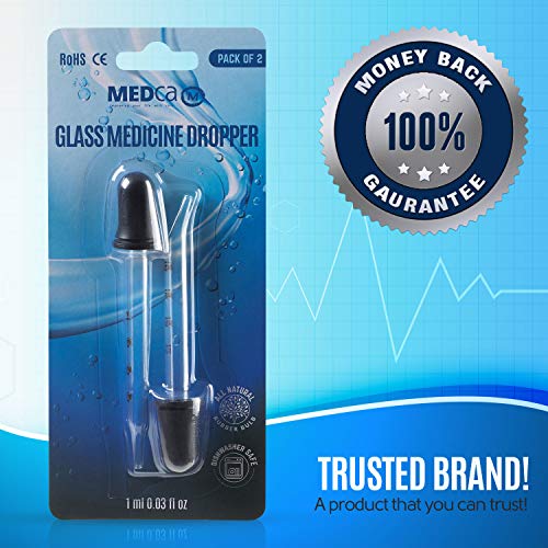 MEDca Eye Dropper - (Pack of 200 Bulk) Bent & Straight Tip Calibrated Glass Medicine Droppers for Medications or Essential Oils Dropper for Accurate Easy Dose and Measurement (1 mL Capacity)