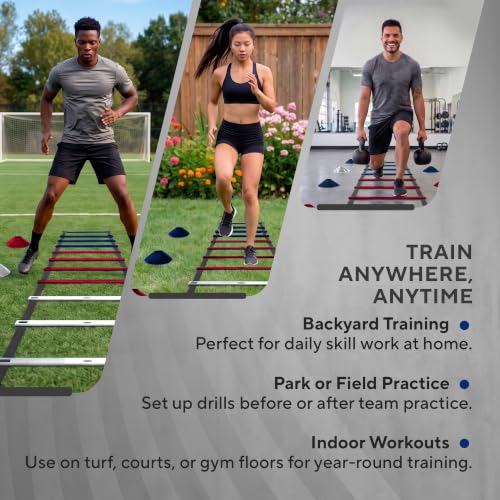 Agility Ladder Set, 12-Rung Speed Ladder + Training Cones, Soccer Training Equipment, Footwork Drills Kit, Speed & Agility Equipment, Football Practice Equipment, Basketball Gear - color: Red, White and Blue