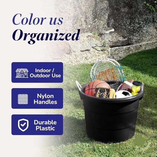 20 Gallon Storage Tub, Round Heavy Duty Plastic Container with Rope Handles, 21.5 x 21.5 x 16.5 inches, Navy Blue