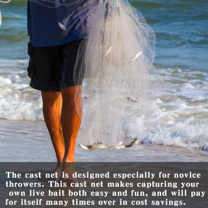 Saltwater American Fishing Cast Net 3/8inch Mesh Size for Bait Shrimp Trap Fish Heavy Duty Sinkers Throw Net 3FT/4FT/5FT/6FT/7FT/8FT/9FT/10FT Radius - color: White B, size: 3FT Radius, style: Mono -Zinc-iron-3/8" Mesh 0.66lb/Ft