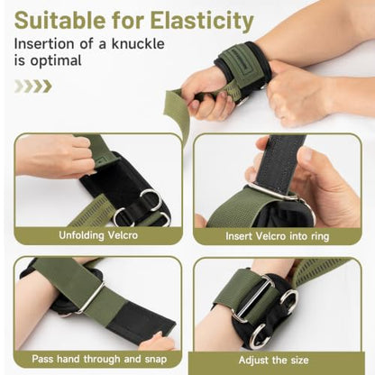 MANUEKLEAR 2 Size Gym Lifting Straps with D Rings for Cable Machine - color: Green