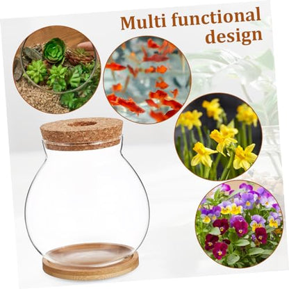 Generic Desktop Glass Fish Bowl Aquarium with Base Hydroponic Terrarium for Betta Fish and Plants with Mat Decorative Desktop and Shelf Use