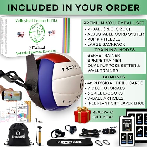 OVANTO Volleyball Training Equipment Kit | Adjustable Practice Hitting Rebounder, Ultra-Stretch Neoprene, Exclusive Elastic Cords, Premium Content - color: VT ULTRA