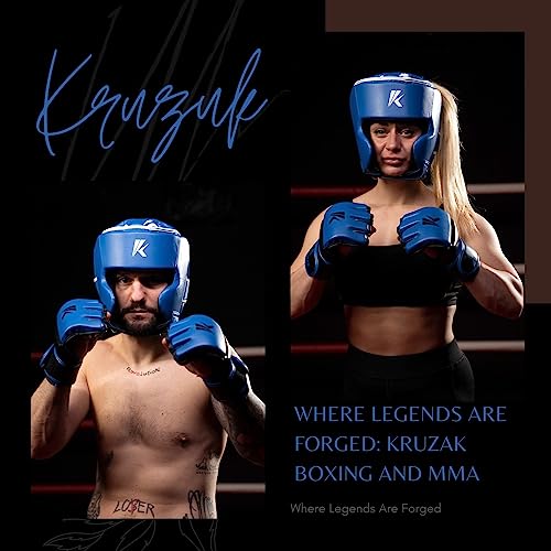 Kruzak Unisex Boxing Headgears - MMA Training, Adjustable Padded, Kara,Muay Thai Headgear, Kickboxing, Sparring, Martial Arts, Karate, Taekwondo MMA Body Equipment - color: Blue, size: Large-X-Large