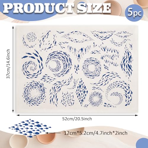 PLIGREAT 5 Pcs School of Fish Underglaze Transfer for Pottery, Ceramic Clay Transfer Paper Blue Rustic Ceramic Tile Decals Under Glaze Transfers for DIY Handicraft Supplies, 20.5x14.6in - style: School of Fish