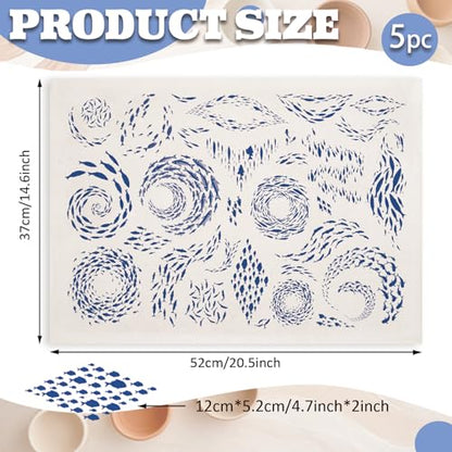 PLIGREAT 5 Pcs School of Fish Underglaze Transfer for Pottery, Ceramic Clay Transfer Paper Blue Rustic Ceramic Tile Decals Under Glaze Transfers for DIY Handicraft Supplies, 20.5x14.6in - style: School of Fish