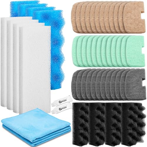 52 Pcs Replacement Filter Media Kit Compatible with Fluval 206/207 Aquarium Filters Include Biological Foams Ammonia Remover Phosphate Pads Nitrite Remover, Towel and Grease - style: 206/207