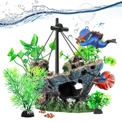 6 Pack Little Diver Floating Fish Tank Decoration，Mini Floating Submarine Aquarium Plants Sunken Ship Decoration — Safe Resin Fish Tank Decor for Betta, Shrimp (5.3 x 2.5 x 4.5 inches) - size: 6 Pcs