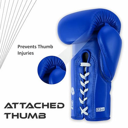 Aura 100 Full Grain Leather Lace Up Boxing Gloves for Men & Women – Professional Training, Sparring, Competition, Muay Thai, Kickboxing & Heavy Bag Gloves - color: Blue, size: 10 OZ