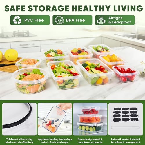 24-Piece Food Storage Containers, Leakproof Airtight | BPA-Free, PVC-Free, Food-Grade Plastic, 12 Containers + 12 Lids, Reusable, Microwave Safe, Dishwasher Safe, Meal Prep