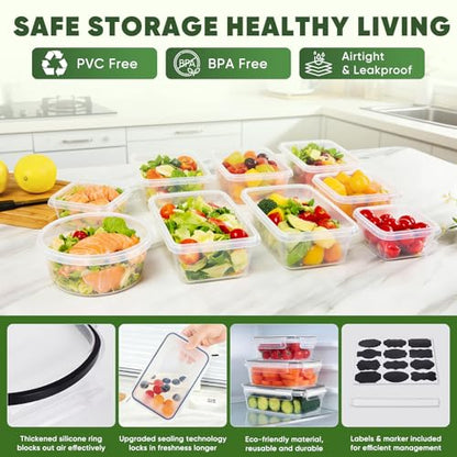 24-Piece Food Storage Containers, Leakproof Airtight | BPA-Free, PVC-Free, Food-Grade Plastic, 12 Containers + 12 Lids, Reusable, Microwave Safe, Dishwasher Safe, Meal Prep