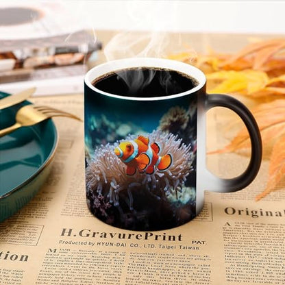 Clown Fish Coffee Mug Heat Sensitive Discoloration Ceramic Cup Personalized Color Changing Coffee Cups Unique Cup Gift for Family Friends Birthday Aniversary