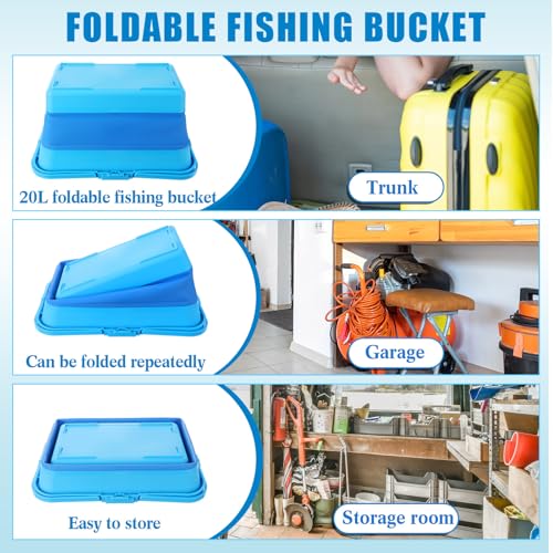 Live Bait Bucket with Solar Aerator, 20l Foldable Fishing Bucket, Portable Quiet Oxygen Pump, Collapsible Minnow Tank for Outdoor Fishing