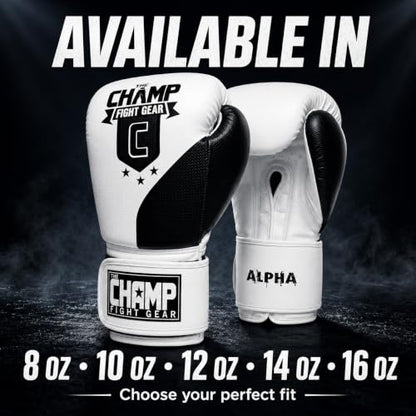 Amber Fight Gear Alpha Series PU Boxing Gloves Pair - color: Black/White, size: 10oz