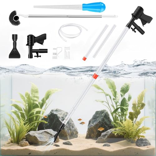 FISORAS Aquarium Gravel Cleaner, Fish Tank Cleaner Gravel Vacuum for Aquarium with 30ml Waste Remover Dropper & Cleaning Brush Suitable for Betta Fish Tank Water Changer, Wash Sand