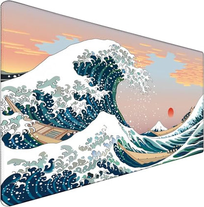 Japanese Large Mouse Pad,Desk Mat Office Desk Pad, Extended Large Mouse Mat for PC, Stitched Edges Gamer Mousepad 35.4 X 15.7 Inch Long Mice Pad, Sunset Sea - color: Sunset Sea, size: 35.4" x 15.7"