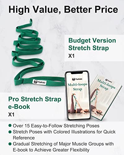 Tumaz Stretching Strap, 10-Loop Non-Elastic Yoga Strap - color: Green Lite