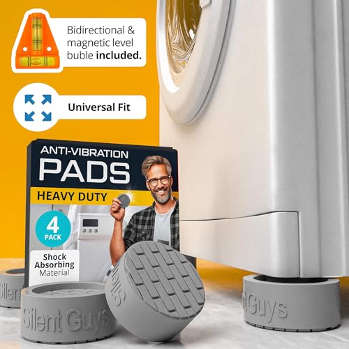 Silent Guys Anti Vibration Pads for Washing Machine (4 Pack) – Heavy Duty Washing Machine Anti-Vibration Pads, Universal Washer Feet, Grey Anti Vibration Mat
