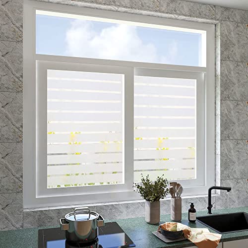 2/4 Stripe Frosted Window Film, Privacy Glass Window Sticker, Vinyl Decorative Window Decals, UV Protection Static Clings No-Glue Removable Window Film for Home Office Meeting Room(23.6 x 157.4 inch)